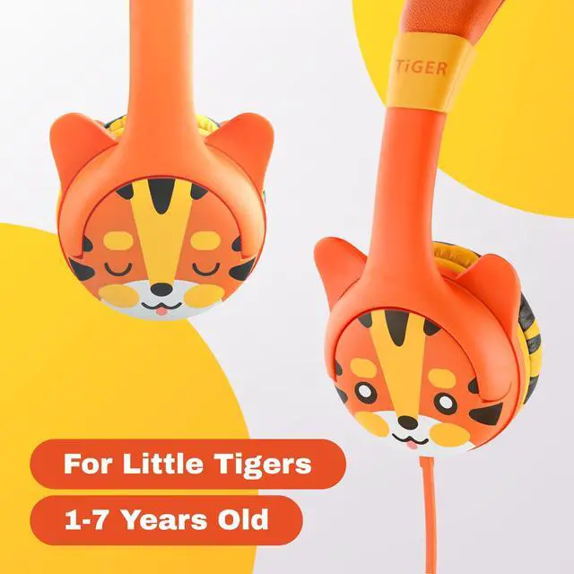 Alt view image 5 of 5 - Kidrox Kids Headphones Bundle - Tiger & Dinosaur Themed Wired Headphones for Toddlers & Children Ages 1-10 - Volume-Limited 85/94dB, Built-in Mic, 3.5mm Jack - Durable, Travel-Ready, Fun Designs
