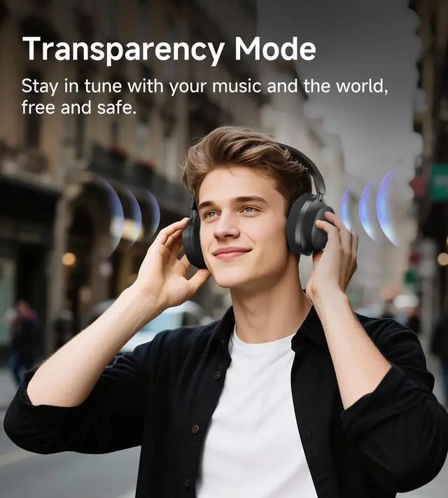 Alt view image 5 of 5 - King Lucky B900 Hybrid Active Noise Cancelling Headphones, Wireless Over Ear Headphones, Bluetooth 5.4, Hi-Res Audio, Deep Bass, Comfortable Fit, with Mic, for Commuting, Travel, Home, Work, Black