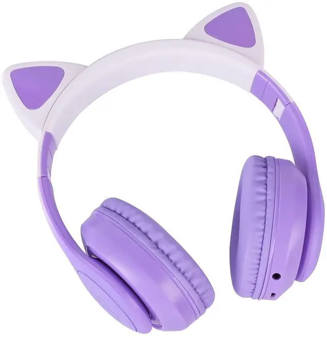Alt view image 4 of 4 - KORABA Cat Ear Kids Headphones Bluetooth, LED Light up Wireless/Wired Mode Over Ear Headphones with Build in Microphone for School/Travel (Purple)