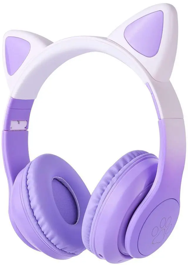 Alt view image 2 of 4 - KORABA Cat Ear Kids Headphones Bluetooth, LED Light up Wireless/Wired Mode Over Ear Headphones with Build in Microphone for School/Travel (Purple)