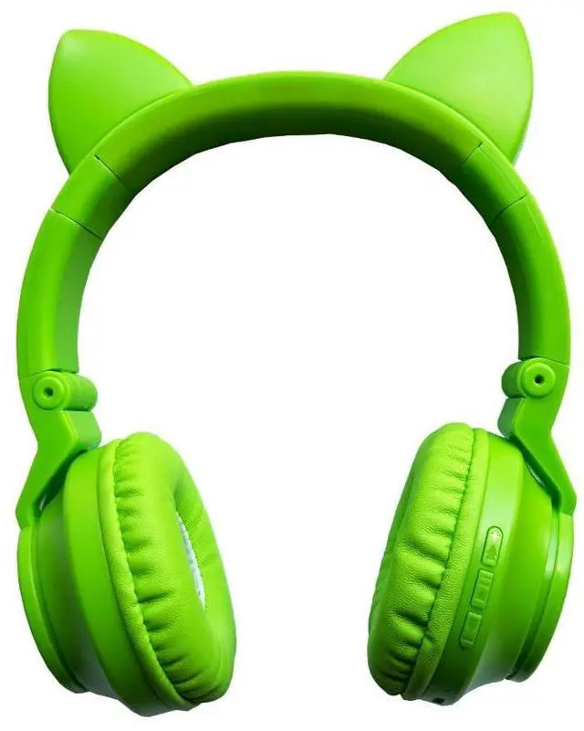 Alt view image 3 of 5 - Kids Bluetooth Headphones,Cat Ear LED Light Up Wireless/Wired Headset,85 dB Volume Limited Foldable Headphones,Built-in Mic,Support FM/Micro SD/TF,for Phone/Tablet/Pad/PC/Kindle/Laptop/TV(Green)