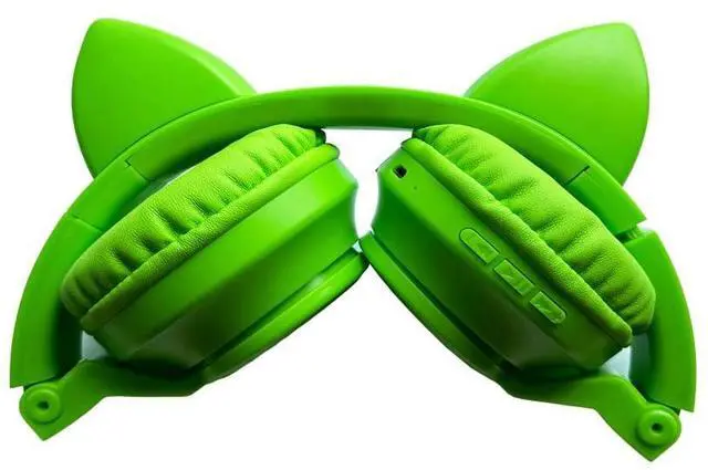 Alt view image 5 of 5 - Kids Bluetooth Headphones,Cat Ear LED Light Up Wireless/Wired Headset,85 dB Volume Limited Foldable Headphones,Built-in Mic,Support FM/Micro SD/TF,for Phone/Tablet/Pad/PC/Kindle/Laptop/TV(Green)