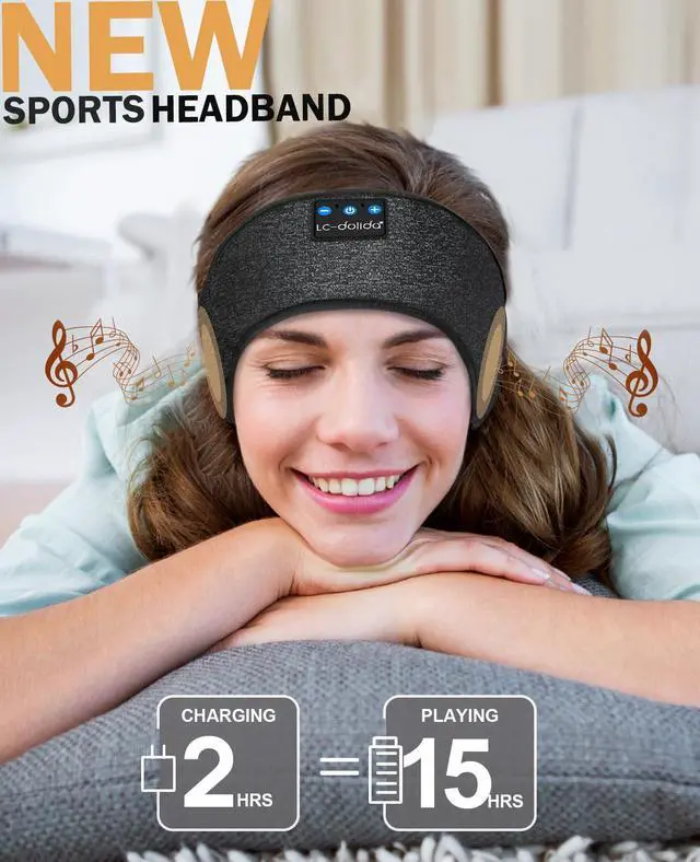 Alt view image 3 of 5 - LC-dolida Sleep Headphones Headband Bluetooth 5.4, Wireless Bluetooth Sleep Mask
