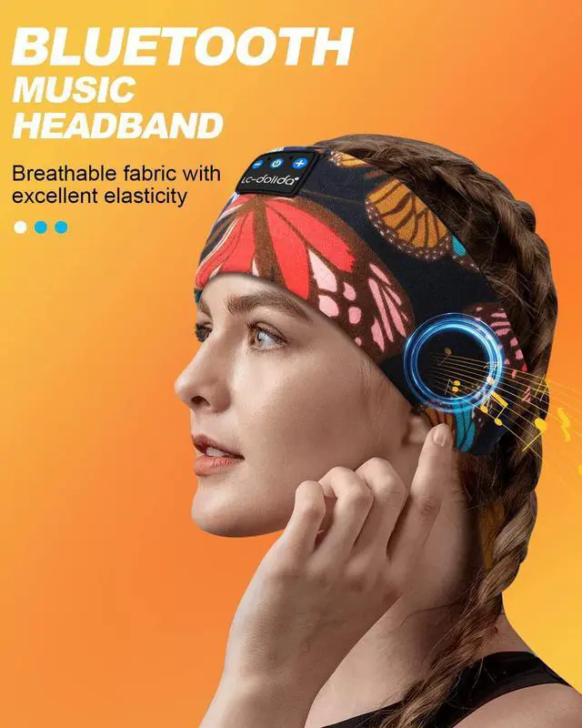 Alt view image 3 of 5 - LC-dolida Sleep Headphones Headband,Luxurious Silk Soft Sleep Mask, Sleep Headphones with Bluetooth 5.4 for Side Sleeper