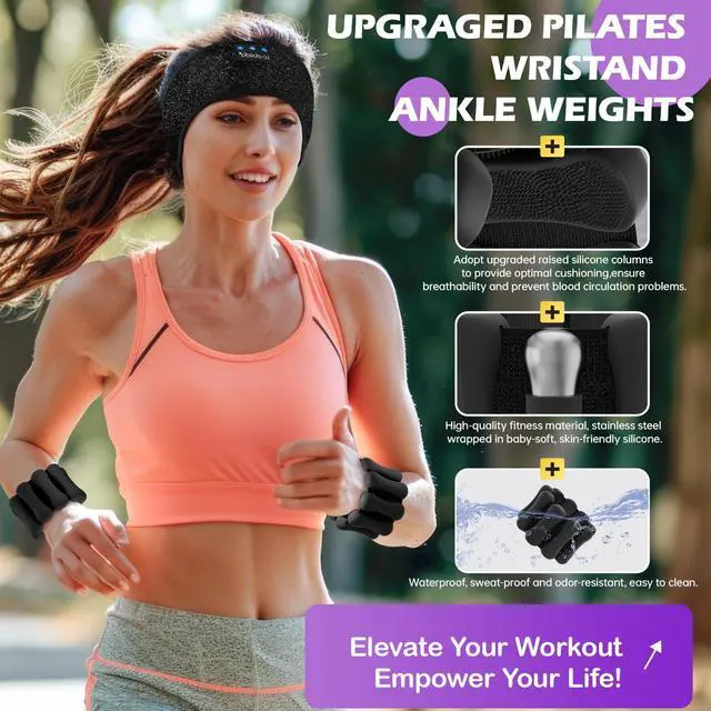 Alt view image 5 of 5 - LC-dolida Sleep Headphones Bluetooth 5.2 Headband Earphones Wireless Wrist Weights, Ankle Weights for Women Men