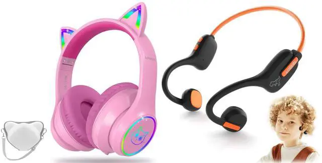 Main image of LOBKIN Bluetooth 5.3 Kids Headphones with Case - RGB LED Light Up Cat Ears Foldable Adjustable Over Ear Headphone Support Wireless or 3.5mm Wired Mode for Toddler & Girls & Boys Teens