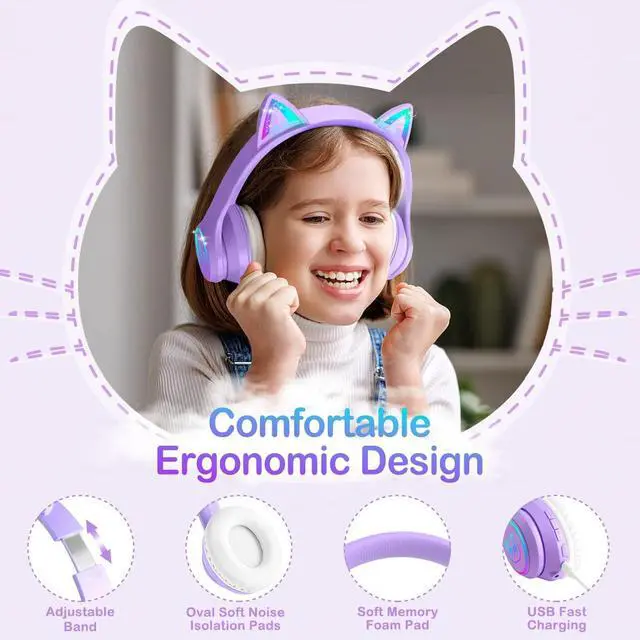 Alt view image 3 of 5 - LOBKIN Purple Cat Ears Headphones and hot-Pink Cat Ears Headphones