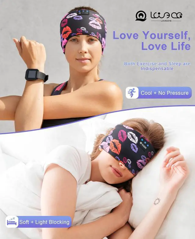 Alt view image 2 of 5 - LOVE EYE Sleep Headphones Wireless Headband Headphones Bluetooth 5.4 for Side Sleeper Bluetooth Headband Earphones for Sports for tech Gadgets Gifts