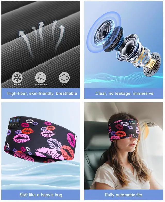 Alt view image 4 of 5 - LOVE EYE Sleep Headphones Wireless Headband Headphones Bluetooth 5.4 for Side Sleeper Bluetooth Headband Earphones for Sports for tech Gadgets Gifts