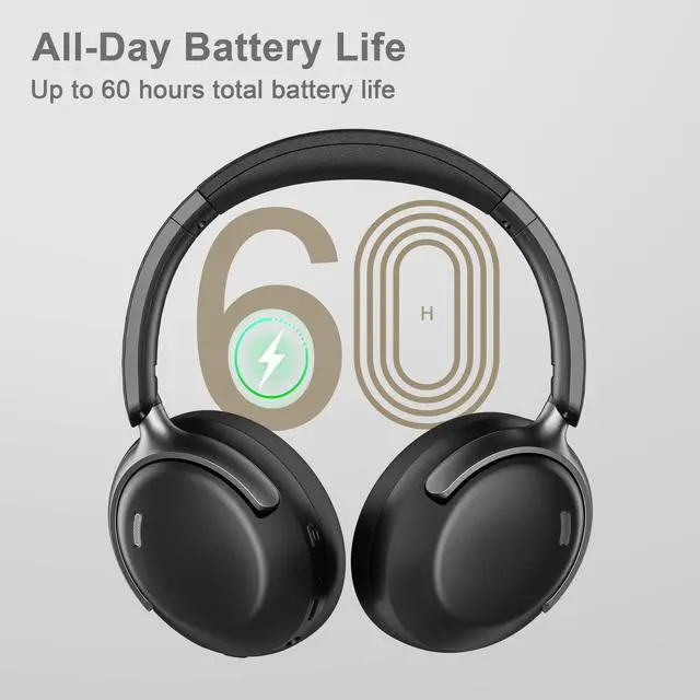 Alt view image 2 of 4 - LORELEI QC30 Hybrid Active Noise Cancenlling Headphones,Wireless Over Ear Bluetooth Headsets with Microphone, 60H Playtime Foldable Lightweight, Deep Bass, Memory Earmuffs (Space Black)