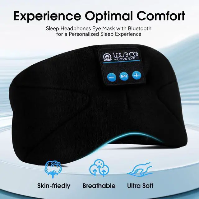 Alt view image 5 of 5 - LOVE EYE Sleep Headphones Bluetooth 5.4 Sleeping Eye Mask Wireless Music Earphones with HD Speakers for Side Sleepers Total Blackout Cotton Mask for Travel, Home, Office, Unique Gifts