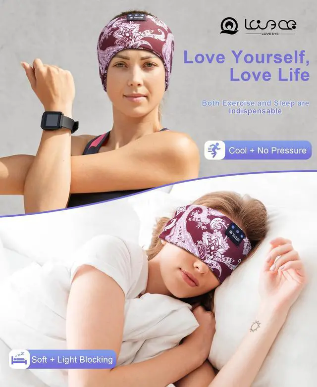 Alt view image 4 of 5 - LOVE EYE Sleep Headphones Wireless Headband Headphones Bluetooth 5.4 for Side Sleeper Bluetooth Headband Earphones for Sports for tech Gadgets Gifts