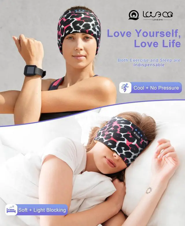 Alt view image 4 of 5 - LOVE EYE Sleep Headphones Wireless Headband Headphones Bluetooth 5.4 for Side Sleeper Bluetooth Headband Earphones for Sports for tech Gadgets Gifts