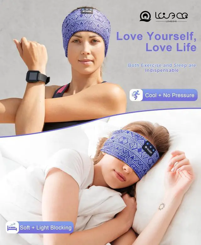 Alt view image 4 of 5 - LOVE EYE Sleep Headphones Wireless Headband Headphones Bluetooth 5.4 for Side Sleeper Bluetooth Headband Earphones for Sports for tech Gadgets Gifts