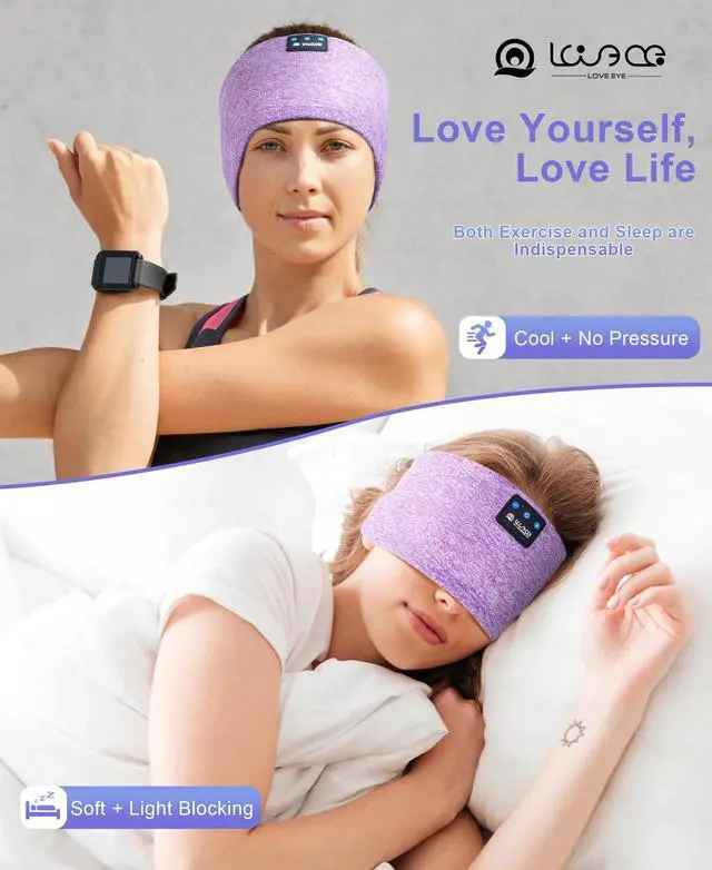 Alt view image 4 of 5 - LOVE EYE Sleep Headphones Wireless Headband Headphones Bluetooth 5.4 for Side Sleeper Bluetooth Headband Earphones for Sports for tech Gadgets Gifts