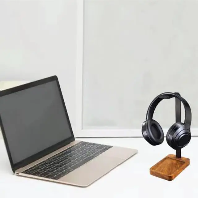 Alt view image 3 of 5 - Lurockie Headphone Stand for Desk, Walnut Wood and Iron Headset Holder, Universal Desktop Headphone Stand, Headphones Holder for Gaming Headsets