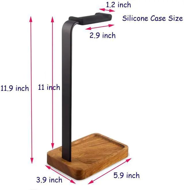 Alt view image 4 of 5 - Lurockie Headphone Stand for Desk, Walnut Wood and Iron Headset Holder, Universal Desktop Headphone Stand, Headphones Holder for Gaming Headsets