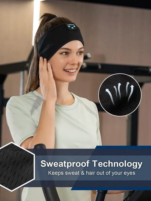 Alt view image 2 of 5 - Sleep Headband Headphones Wide Non-Slip Stretchy Moisture Wicking Sweatbands for Men & Women Perfect for Sleep Running, Fitness, Yoga, Cycling