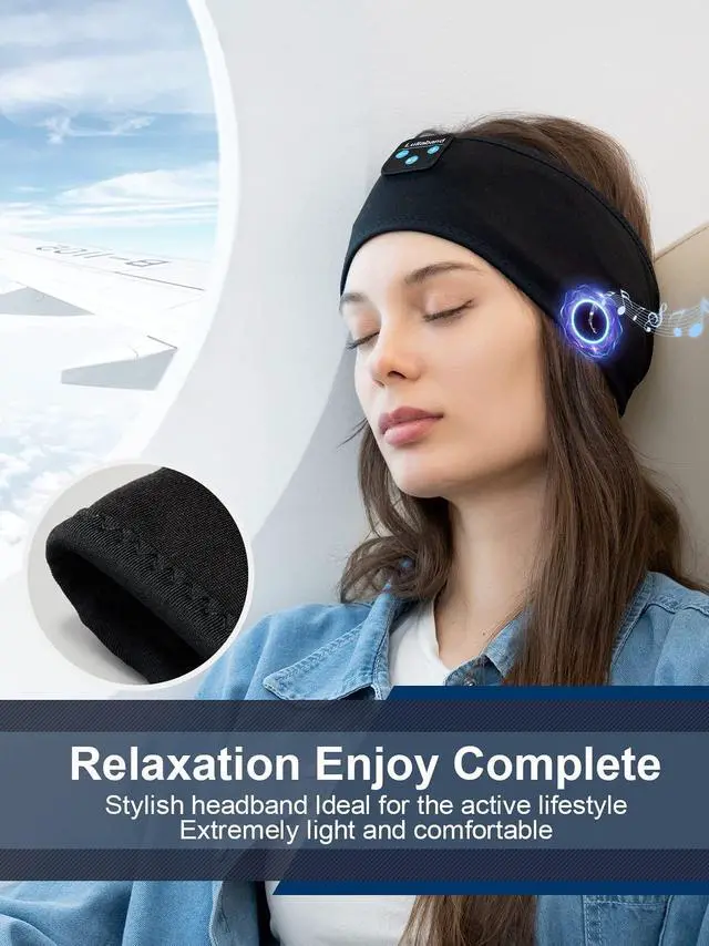Alt view image 3 of 5 - Sleep Headband Headphones Wide Non-Slip Stretchy Moisture Wicking Sweatbands for Men & Women Perfect for Sleep Running, Fitness, Yoga, Cycling