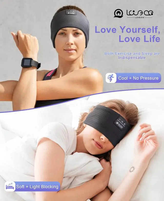 Alt view image 4 of 5 - LOVE EYE Sleep Headphones Wireless Headband Headphones Bluetooth 5.4 for Side Sleeper Bluetooth Headband Earphones for Sports for tech Gadgets Gifts