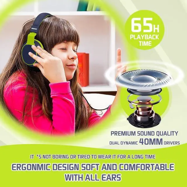 Alt view image 4 of 5 - MIDOLA Kids Headphones Bluetooth 5.3 Wireless 60H Play Time Volume Limited 85/110dB Over Ear Foldable Protection Headset/Wired Aux Built-in Mic for Boy Girl Travel School Pad Tablet Deepblue