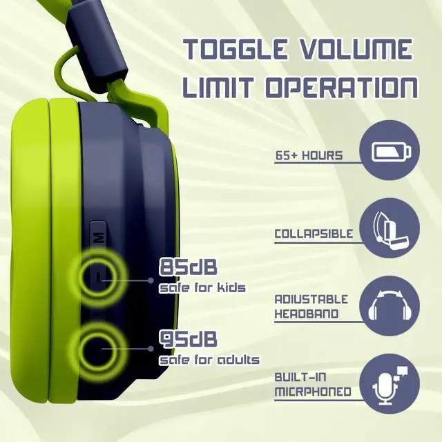 Alt view image 5 of 5 - MIDOLA Kids Headphones Bluetooth 5.3 Wireless 60H Play Time Volume Limited 85/110dB Over Ear Foldable Protection Headset/Wired Aux Built-in Mic for Boy Girl Travel School Pad Tablet Deepblue