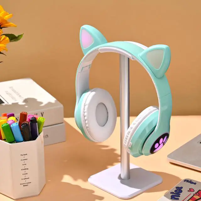 Alt view image 2 of 5 - KERHAND Bluetooth Headphones for Kids, Cute Ear Cat Ear LED Light Up Foldable Headphones Stereo Over Ear with Microphone/TF Card Wireless Headphone for iPhone/iPad/Smartphone/Laptop/PC/TV (Green)