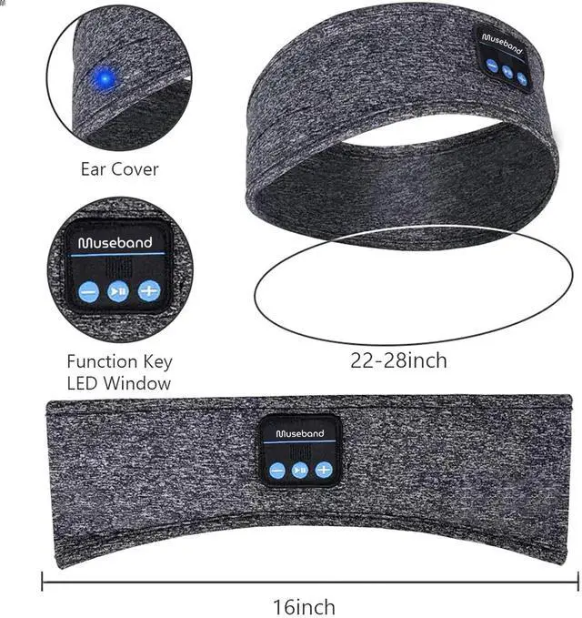 Main image of Museband Sleep Headphones: Bluetooth 5.2, Noise-Canceling, Ideal for Sleep, ASMR, Yoga, Workouts, Travel, Long Battery Life, Compatible with Sleep Apps, Grey