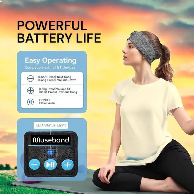 Alt view image 4 of 4 - Museband Sleep Headphones: Bluetooth 5.2, Noise-Canceling, Ideal for Sleep, ASMR, Yoga, Workouts, Travel, Long Battery Life, Compatible with Sleep Apps, Grey