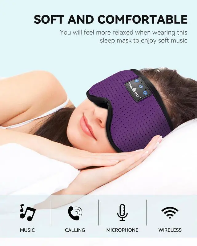 Alt view image 4 of 5 - MUSICOZY Sleep Headphones Bluetooth Headband Sleep Eye Mask for Sleeping, Wireless Music Sleeping Masks Headphones, Sleep Earbuds for Side Sleepers Men Women with Speakers Cool Tech Gadgets, 2 Packs