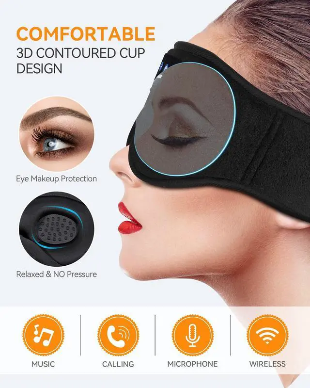 Alt view image 5 of 5 - MUSICOZY Sleep Headphones Breathable Bluetooth 5.4 Headband 3D Sleeping Headphones, Wireless Eye Mask Sleep Earbuds for Side Sleeper Women Office Air Travel Cool Tech Gadgets Unique Gifts