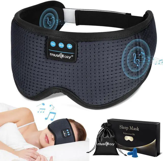 Alt view image 2 of 5 - MUSICOZY White Noise Bluetooth Sleep Mask with Hard Storage Case Bundle, 3D Wireless Headphones & 8 Soothing Sounds for Travel, Yoga, and Relaxation