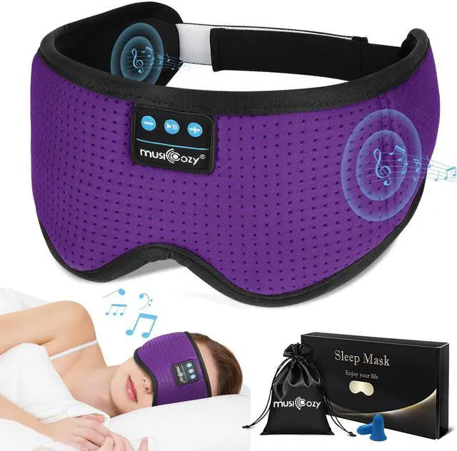 Alt view image 2 of 5 - MUSICOZY White Noise Bluetooth Sleep Mask with Hard Storage Case Bundle, 3D Wireless Headphones & 8 Soothing Sounds for Travel, Yoga, and Relaxation