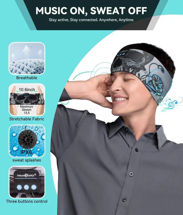 Alt view image 5 of 5 - MUSICOZY Sleep Headphones Bluetooth Sleep Mask with Headphones Eye Mask Wireless Bluetooth 5.4 with Adjustable Headband