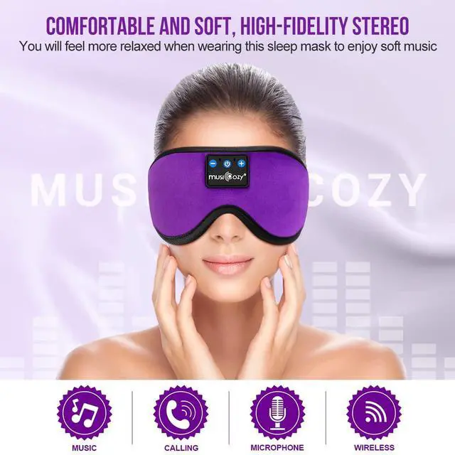 Alt view image 4 of 5 - MUSICOZY Sleep Headphones Bluetooth Headband Sleeping Headphones Sleep Mask, Wireless Sleep Mask Earbuds for Side Sleepers Men Women Office Nap Air Travel Cool Tech Gadgets Unique Gifts of 2 Packs