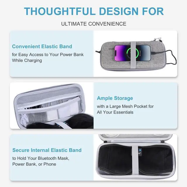 Alt view image 5 of 5 - MUSICOZY Bluetooth Sleep Mask with Hard EVA Storage Case, Eye Mask Headphones for Side Sleepers, Wireless Stereo Sound, Perfect for Travel, Relaxation & Sleep