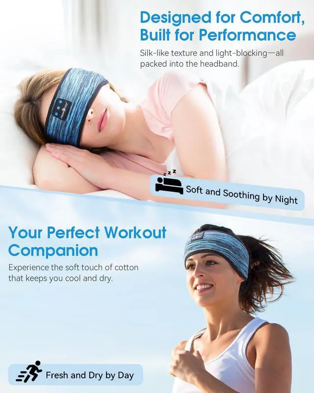 Alt view image 5 of 5 - MUSICOZY Sleep Headphones Bluetooth Headband, Wireless Sleeping Headphones Mask Earbuds Built-in HD Speakers for Side Sleepers Women Men Running Insomnia Travel Yoga Cool Gadgets Unique Gifts, 2 Packs
