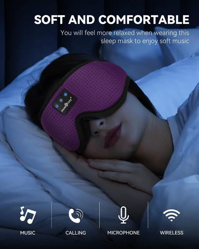 Alt view image 4 of 5 - MUSICOZY Sleep Headphones Bluetooth Headband, Wireless Sleeping Headphones Mask Earbuds Built-in HD Speakers for Side Sleepers Women Men Running Insomnia Travel Yoga Cool Gadgets Unique Gifts, 2 Packs