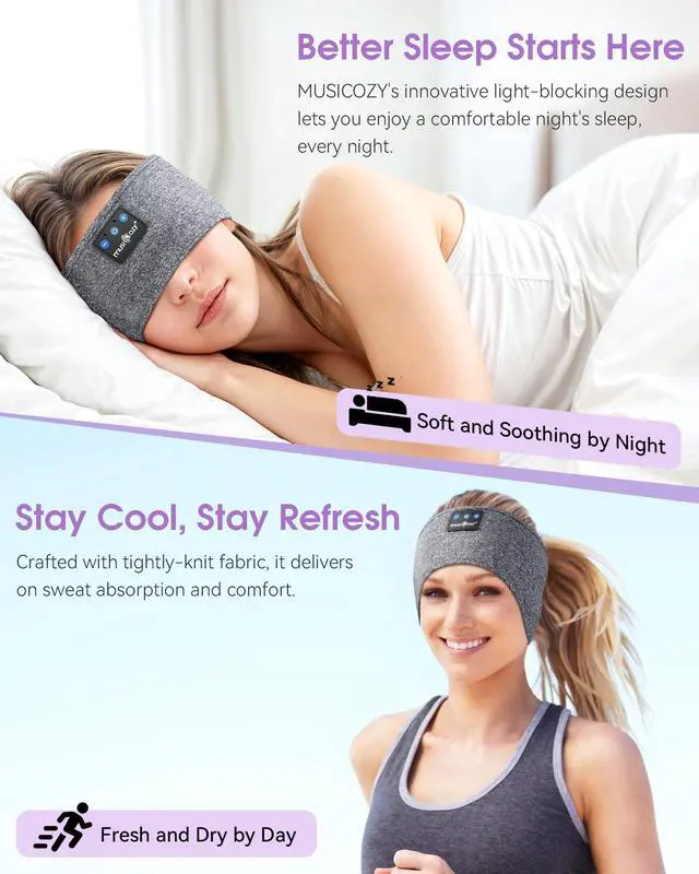 Alt view image 4 of 5 - MUSICOZY Sleep Headphones Bluetooth Headband, Sleep Mask With Bluetooth Headphones, Sleeping Headphones Sleep Earbuds with Ultra-Thin HD Stereo Speakers Perfect for Travel Workout, 2 Packs
