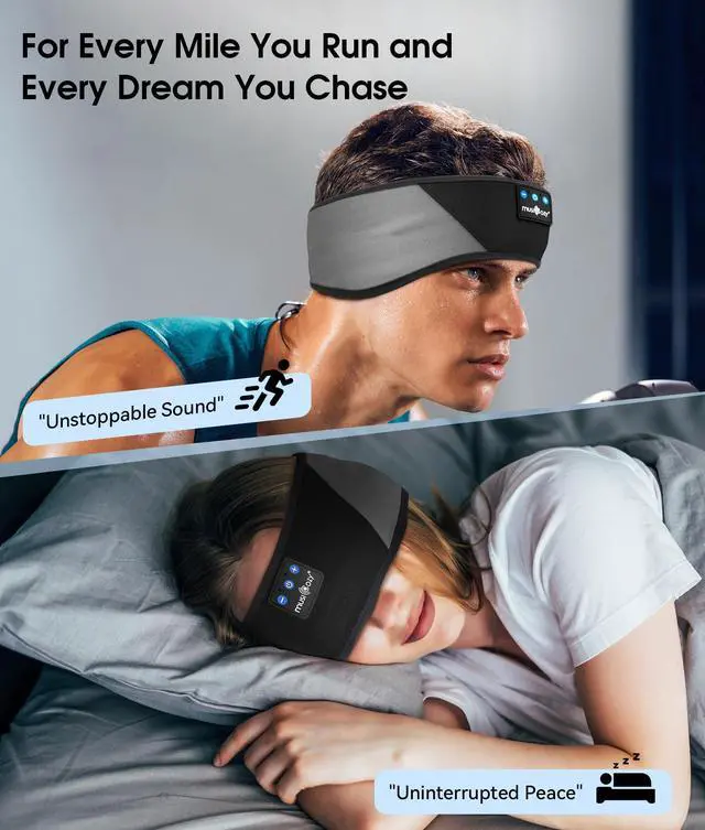 Alt view image 4 of 5 - MUSICOZY Bluetooth 5.4 Sleep Headphones Headband, Wireless Music Earphones Sleeping Eye Mask, Cool Tech Gadgets for Women, Mom, Sports, Workout, Running, Unique Gifts, Pack of 2