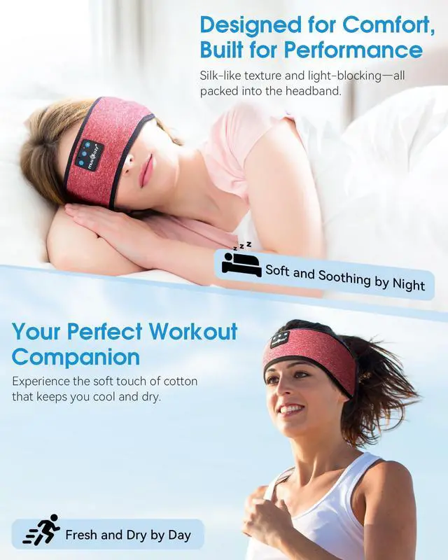 Alt view image 4 of 5 - MUSICOZY Sleep Headphones Bluetooth Headband, Wireless Sleeping Headphones Mask Earbuds Built-in HD Speakers for Side Sleepers Women Men Running Travel Yoga Cool Gadgets Unique Gifts, 2 Packs