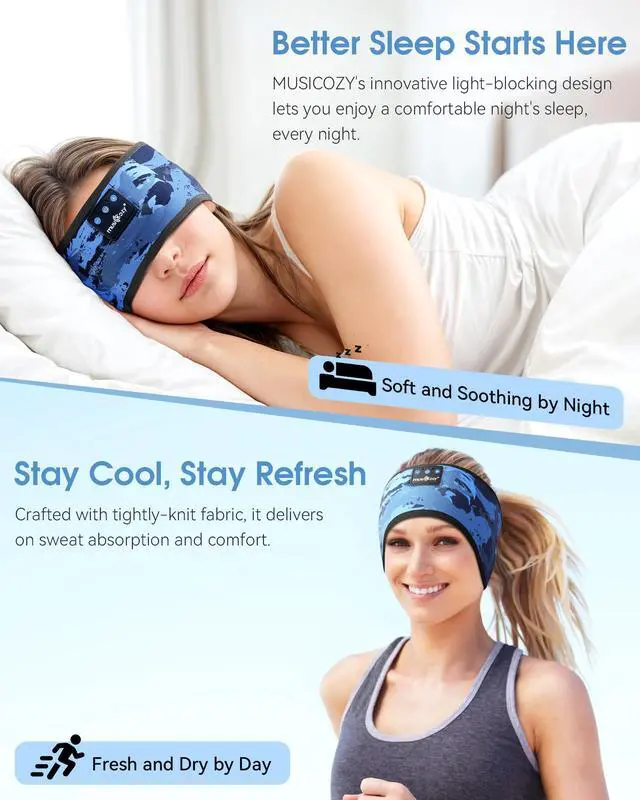 Alt view image 4 of 5 - MUSICOZY Sleep Headphones Bluetooth Headband, Wireless Music Sleeping Headphones Sleep Mask Earbuds with Mic for Side Sleepers Workout Running Travel Yoga, Pack of 2