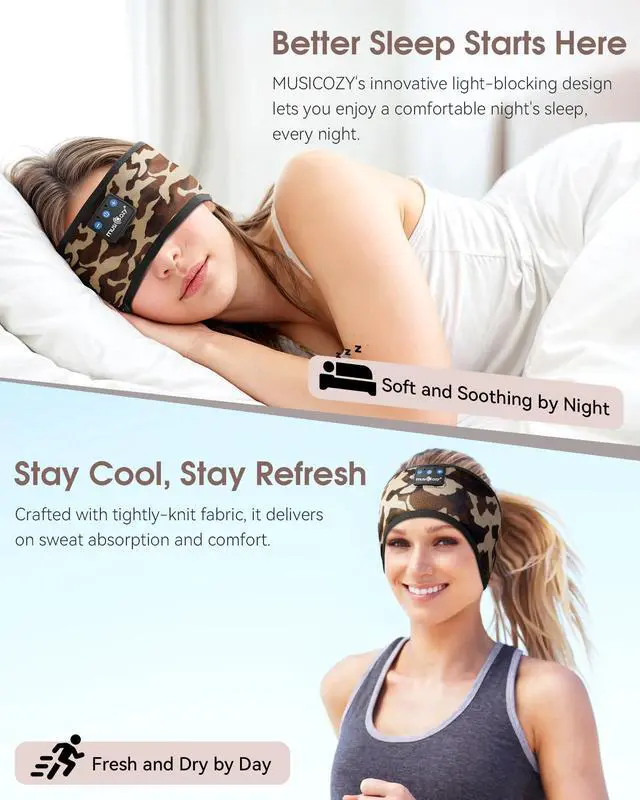 Alt view image 4 of 5 - MUSICOZY Sleep Headphones Bluetooth Headband Wireless Music Headband Headphones, Earbuds for Side Sleepers Women Men Workout Running Travel Yoga Cool Gadgets Unique Gift, 2 Packs