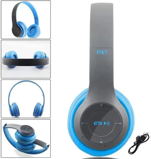 Alt view image 2 of 3 - Bluetooth Wireless P47 5.0+EDR Headphones Foldable and Extendable Rechargeable Support Mobile Phone/Ipod/MP3/MP4/CD/PC FM Player (Blue)