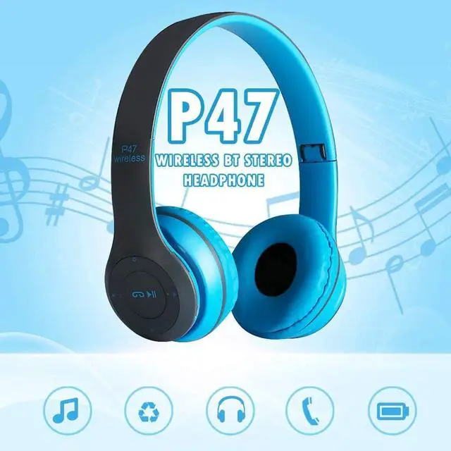 Alt view image 3 of 3 - Bluetooth Wireless P47 5.0+EDR Headphones Foldable and Extendable Rechargeable Support Mobile Phone/Ipod/MP3/MP4/CD/PC FM Player (Blue)