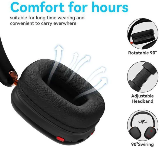 Alt view image 5 of 5 - Bluetooth Headphones Over Ear, 5.3 Wireless Bluetooth Headphones,20H Playtime,Microphone,Foldable Lightweight Headset,HiFi Stereo Sound,90% Rotation Stretchable for Phone/PC/Travel(Black)