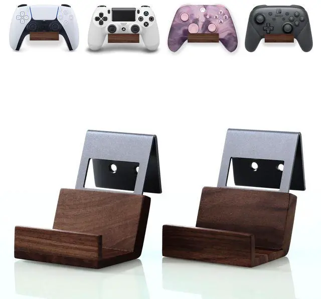 Alt view image 2 of 5 - NIRVASH Walnut Headphone Stand and Game Controller and Headphone Holder Wall Mount