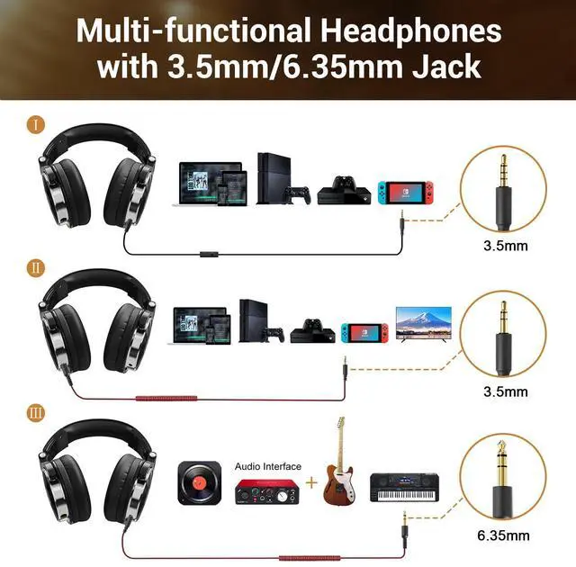 Alt view image 3 of 5 - OneOdio Wired Over Ear Headphones Hi-Res Studio Monitor & Mixing DJ Stereo Headsets with 50mm Drivers and 1/4 to 3.5mm Jack for AMP Computer Recording Podcast Keyboard Guitar Laptop - Black