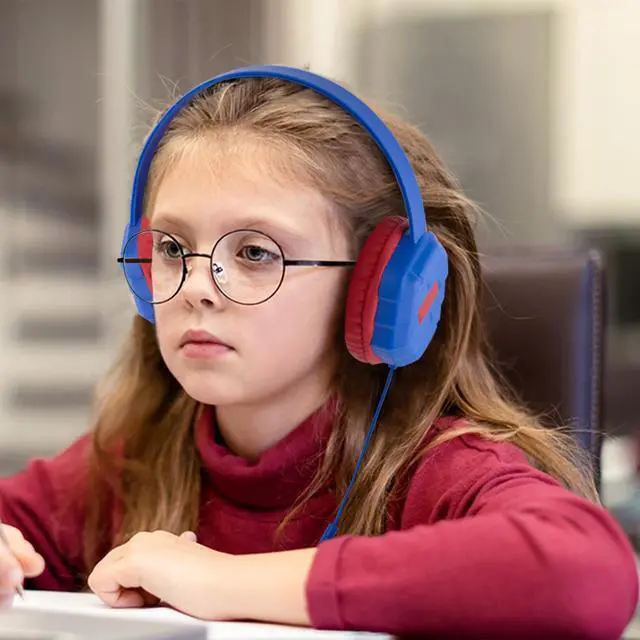 Alt view image 3 of 5 - Olyre Kids Headphones Wired with Microphone Blue/red & Pink/Purple