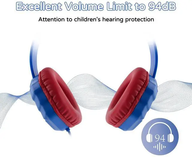 Alt view image 5 of 5 - Olyre Kids Headphones Wired with Microphone Blue/red & Pink/Purple
